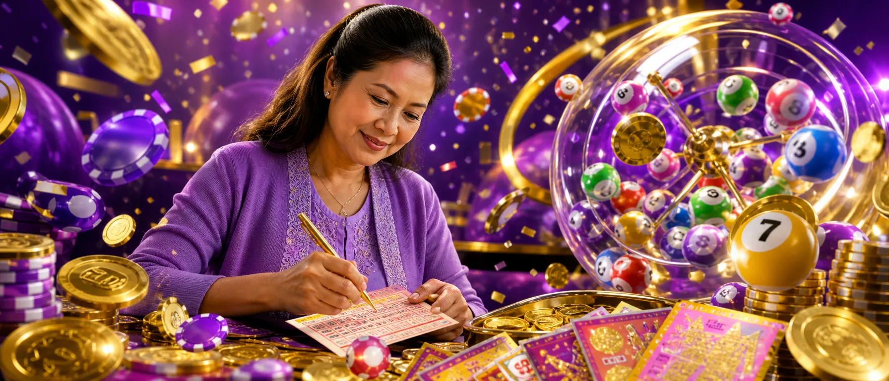 The 100cuci Slots Catalog: Pick a Game, Press Play. Skip the browsing fatigue. Every slot title on 100cuci… – lottery bingo violet illustration